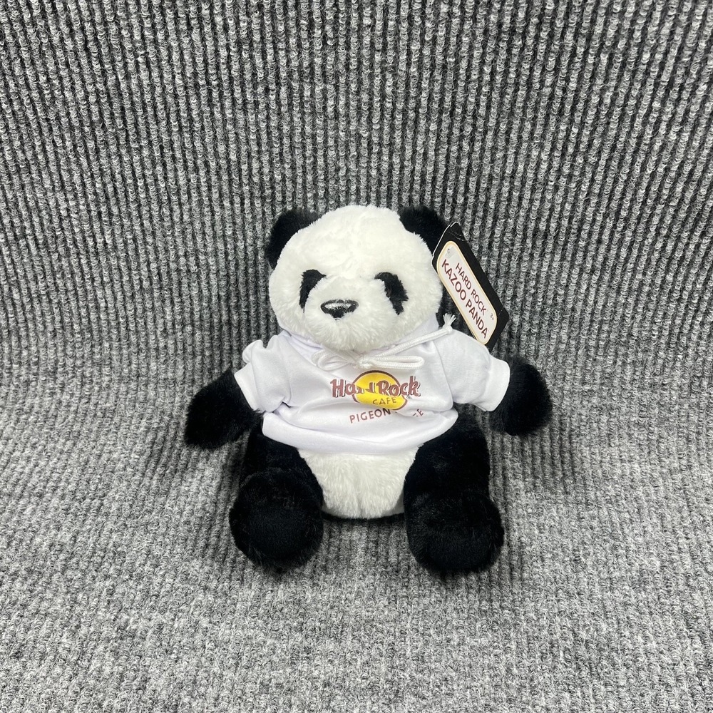 Hard Rock Cafe Kazoo Panda 8" Plush Pigeon Forge Beverly Hills Bear Hoodie Black